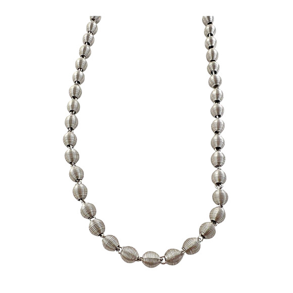 Sarah Coventry Silverspin Choker Necklace 1976 Round Modernist Ribbed Bead Vtg - Picture 2 of 9